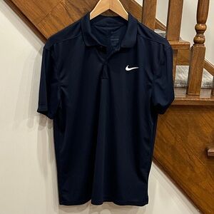 Nike Men's Dark blue Dri-fit Golf Polo shirt with White Swoosh slim fit size XL
